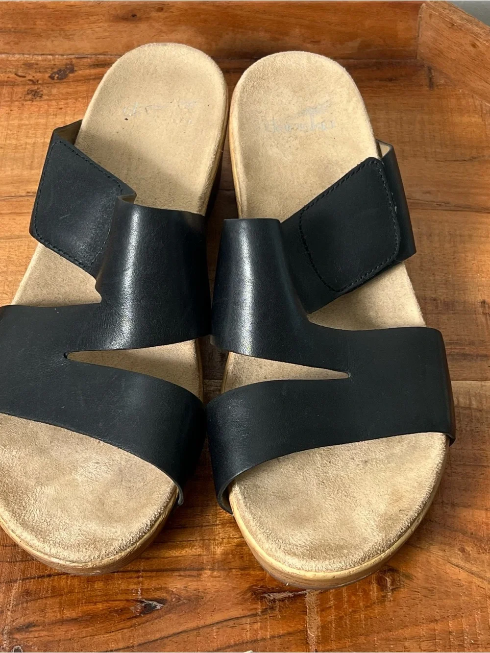 Dansko black leather slip on wedges size 41